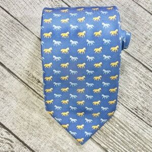 Blue, Gold, and Light Blue, Horse/Equestrian Pattern Men's Tie